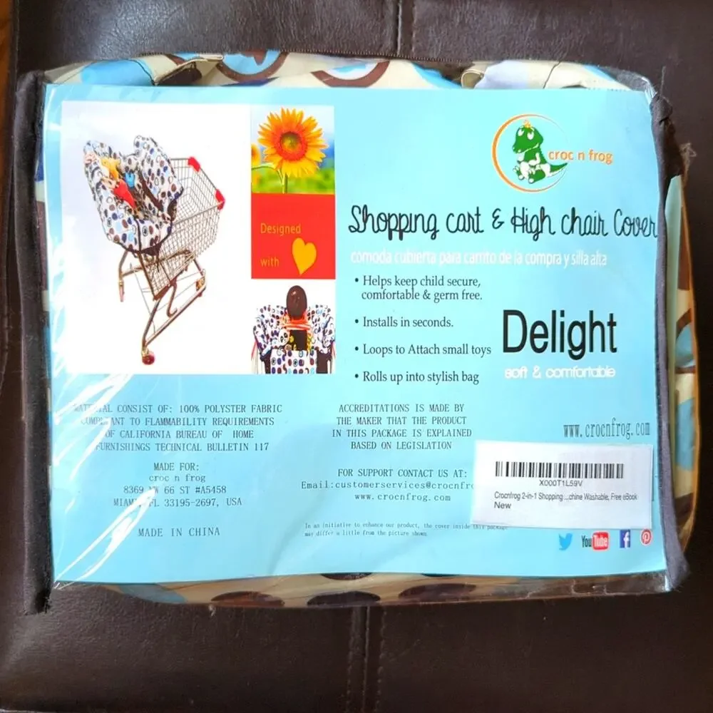 Croc N Frog Baby Boy Geometric Print Shopping Cart & High Chair Cover NWT